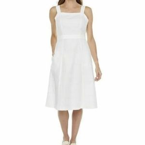 NWT Liz Claiborne White Plaid Gold Linen Blend Dress NWT